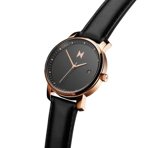 Rose Gold/Black Leather