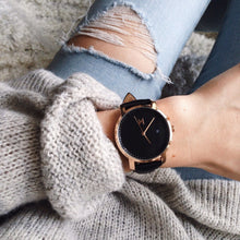Rose Gold/Black Leather