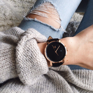 Rose Gold/Black Leather